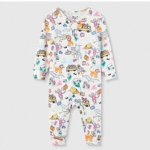 Roller Rabbit Target baby White Pajama bodysuit with Multicolor Travel Print